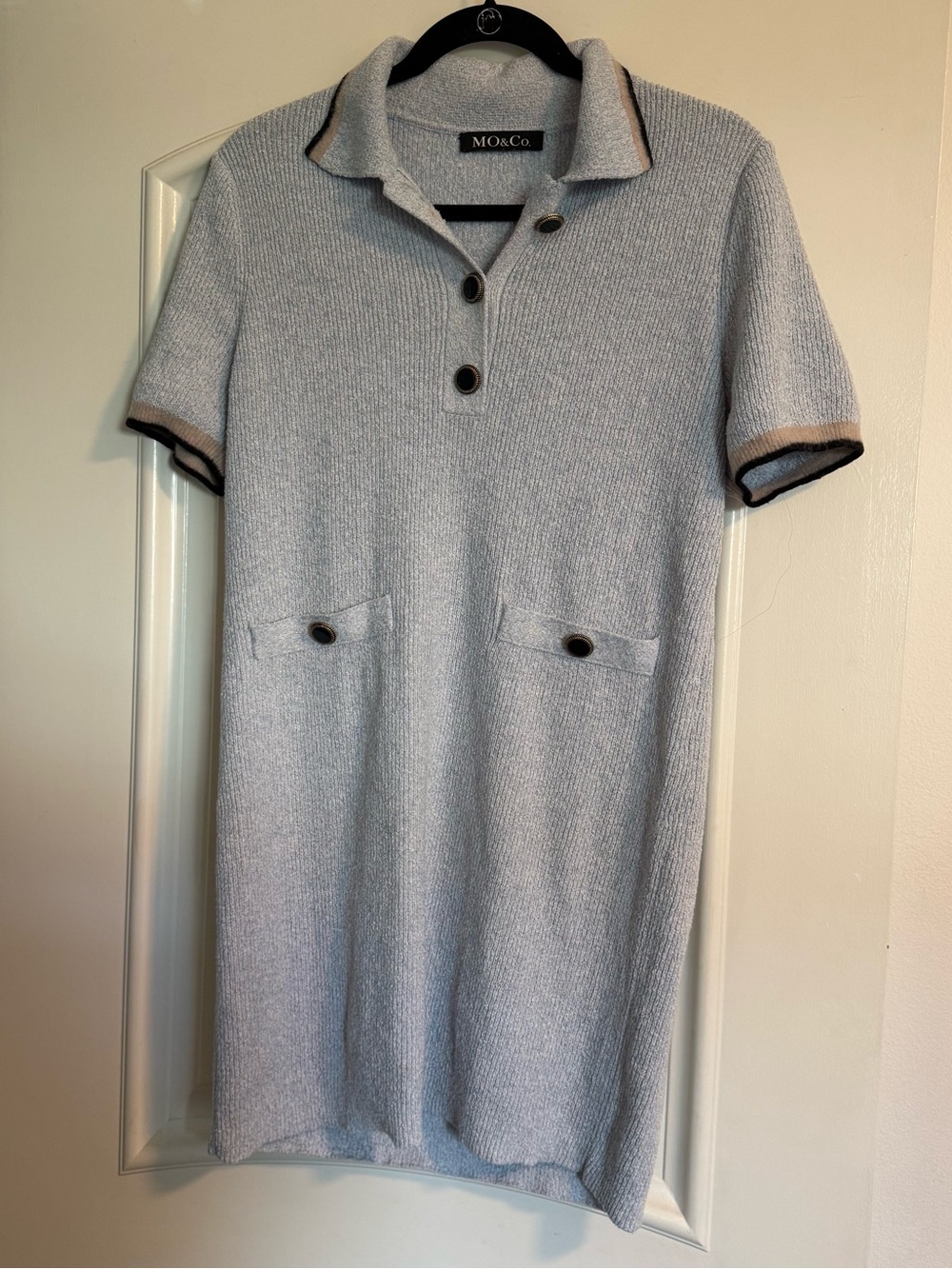 MO&Co. Knit Polo Dress in Light Gray with Dark Trim